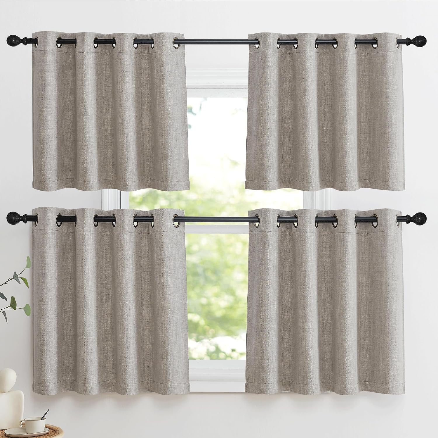 Nicetown Linen Curtain Valances for Living Room 30 inch Length 2 Panels, Grommet Top Light Blocking Room Darkening Curtains Thermal Insulat…