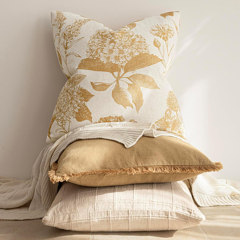 Foindtower Set of 2 Linen Floral Vintage Throw Pillow Covers Neutral Accent Print Decorative Cozy Cushion Covers Farmhouse Home Decor for…