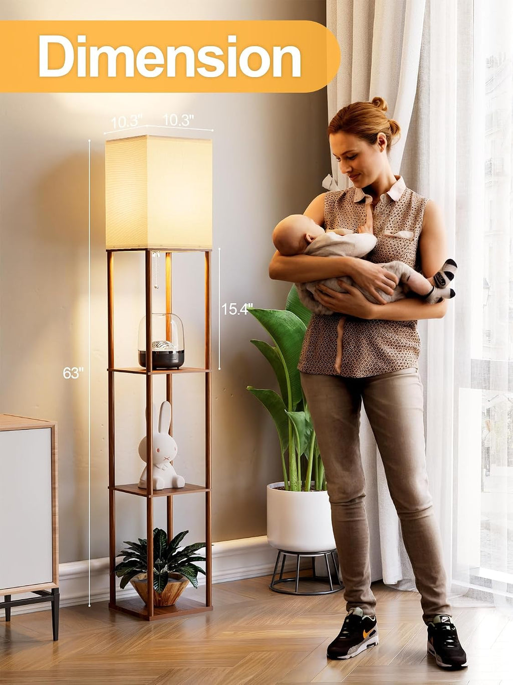 PARTPHONER Floor Lamp with Shelves for Living Room Walnut Brown 2 Pack, Shelf Floor Lamp with 3 CCT LED Bulb, Corner Display Standing…