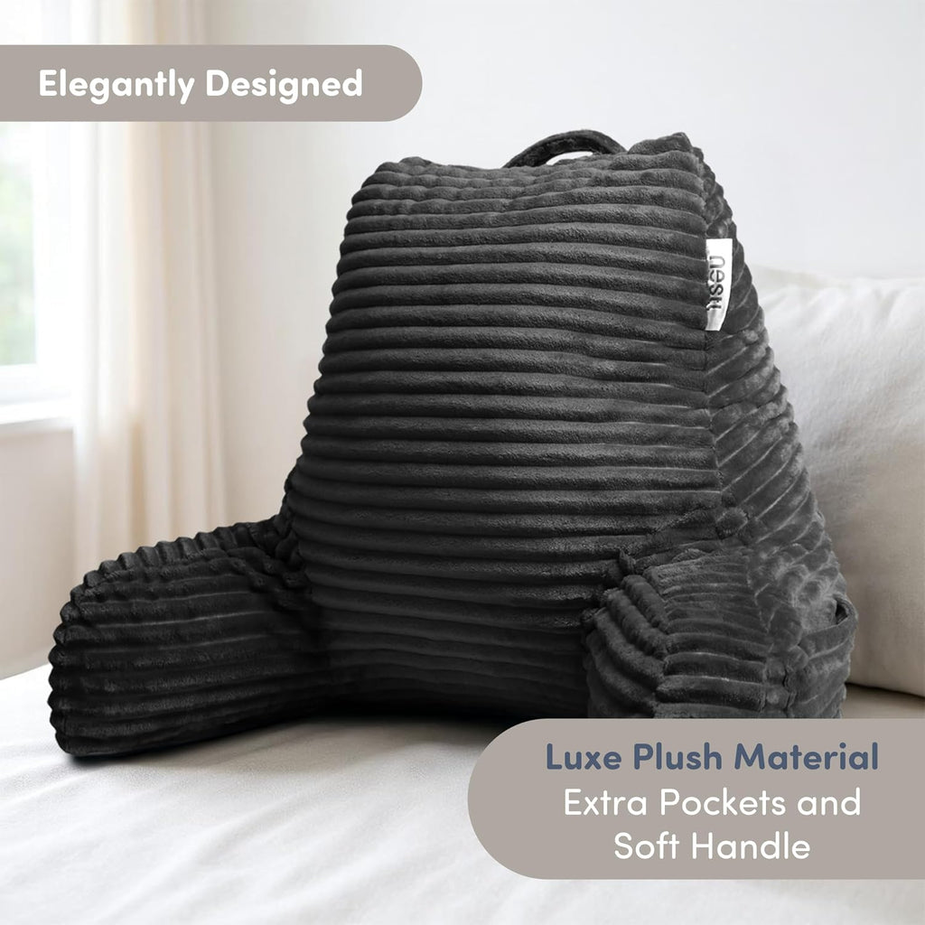 Nestl Reading Pillow with Shredded Memory Foam, Luxe Cut Plush Back Pillow for Sitting Up in Bed, Back and Arms Adjustable Support for…