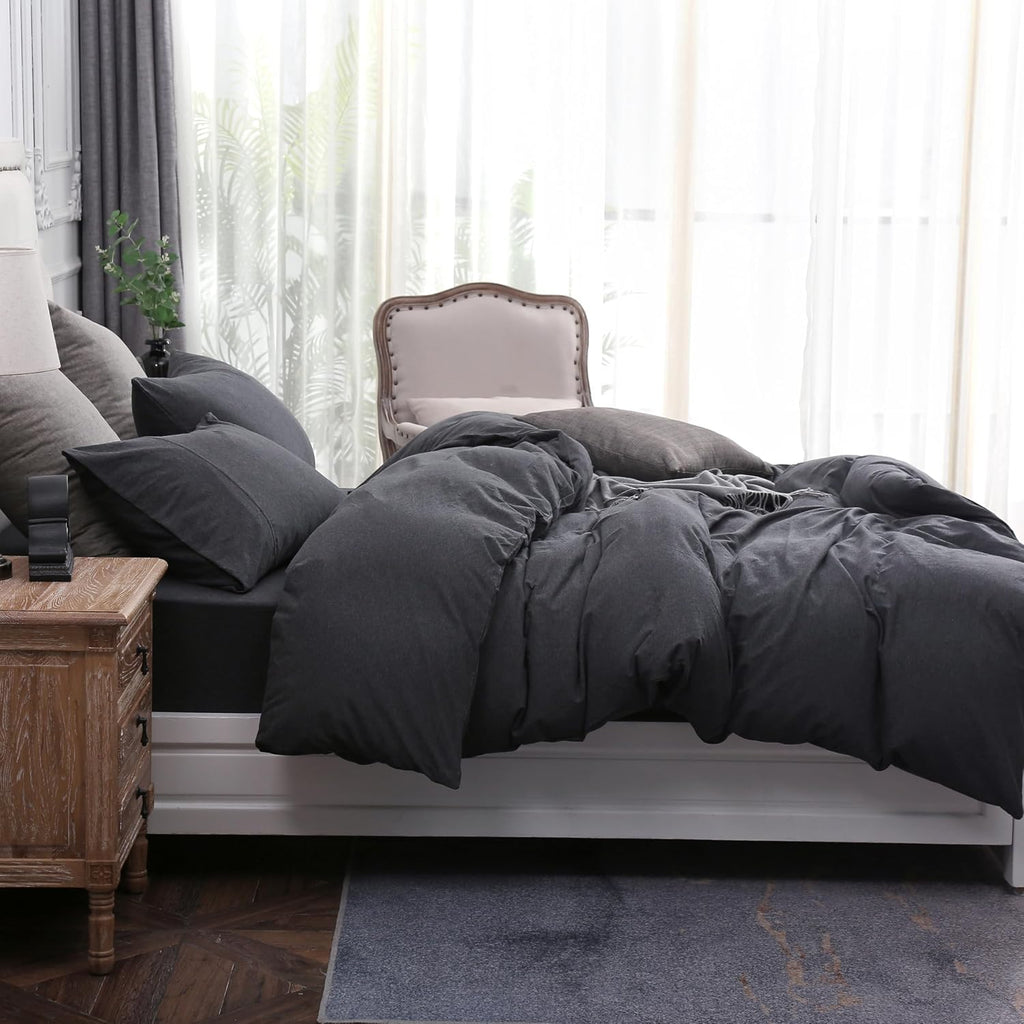 PURE ERA Jersey Knit Pillowcases 100% T-Shirt Cotton Super Soft Comfy Breathable, Set of 2, Queen 20" x 30", Heathered Charcoal Grey