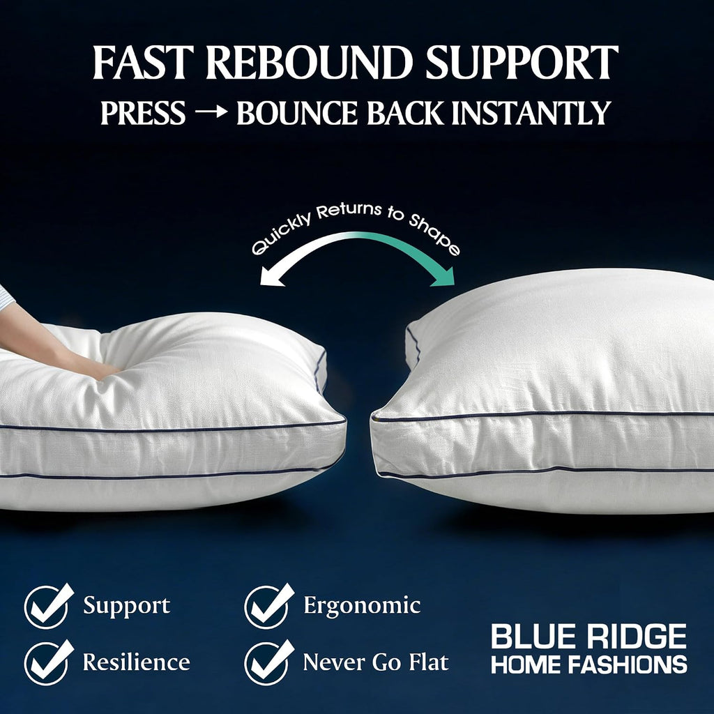 Blue Ridge Home Fashions Hotel Collection Pillows Queen Size Set of 2, Medium Soft Down Alternative Fill with Gusseted Design, Breathable…