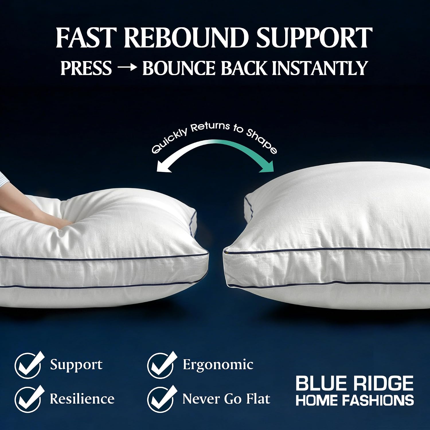 Blue Ridge Home Fashions Hotel Collection Pillows Queen Size Set of 2, Medium Soft Down Alternative Fill with Gusseted Design, Breathable…