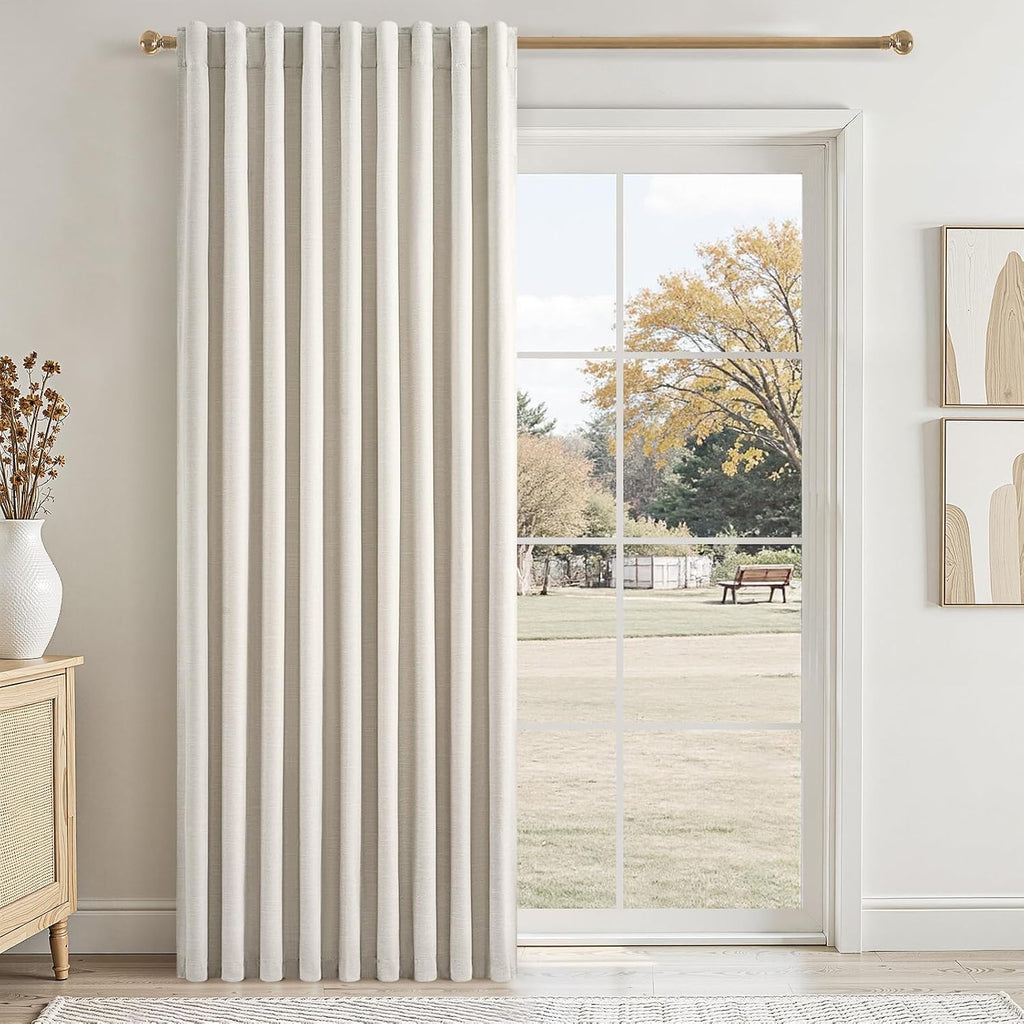 Topfinel Extra Wide Total Blackout 96 Inch Curtains 72 Inches Wide for Living Room Ivory Cream Pleat Linen Blackout Curtain for Large Windo…