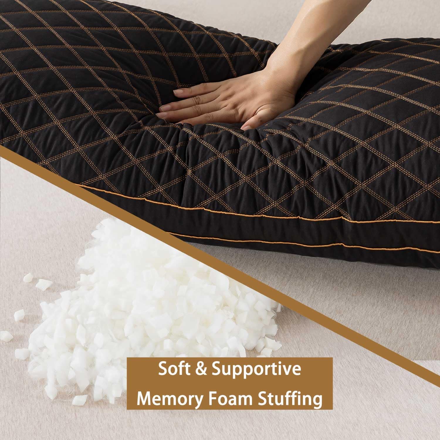 WhatsBedding Memory Foam Body Pillow for Adults, Long Pillow for Sleeping, Full Body Pillow for Bed - Black Quilted
