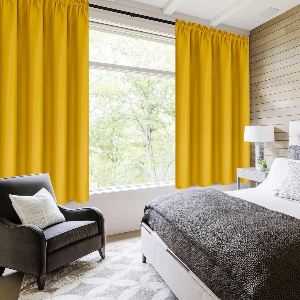 Dwcn Yellow Room Darkening Blackout Curtains - Thermal Insulated Privacy Energy Saving Window Curtain Drapes 42 x 45 inch Length, Set of 2…