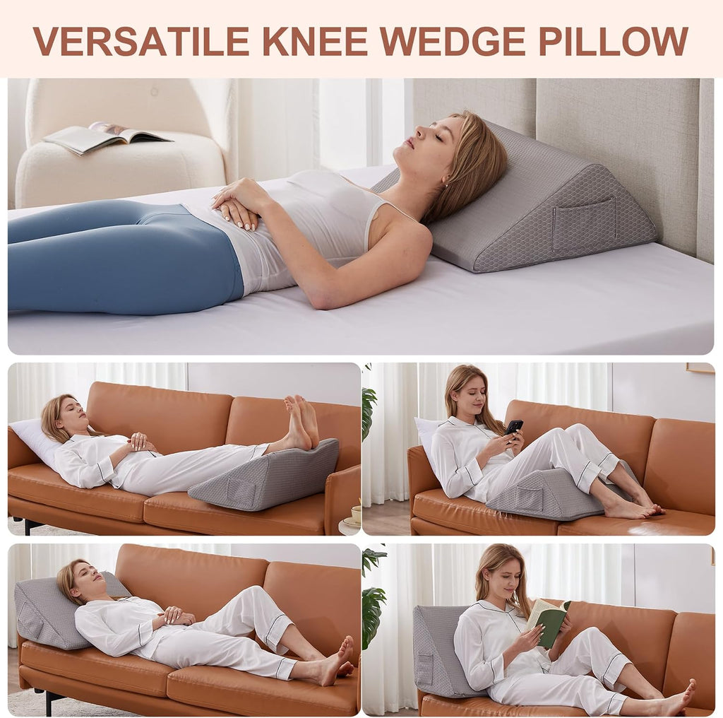 Bedluxe Knee Wedge Pillow, Memory Foam Leg Pillow Bed Wedge for Sleeping, Post Surgery Triangle Pillow for Knee Support, Leg Elevation, Hip…