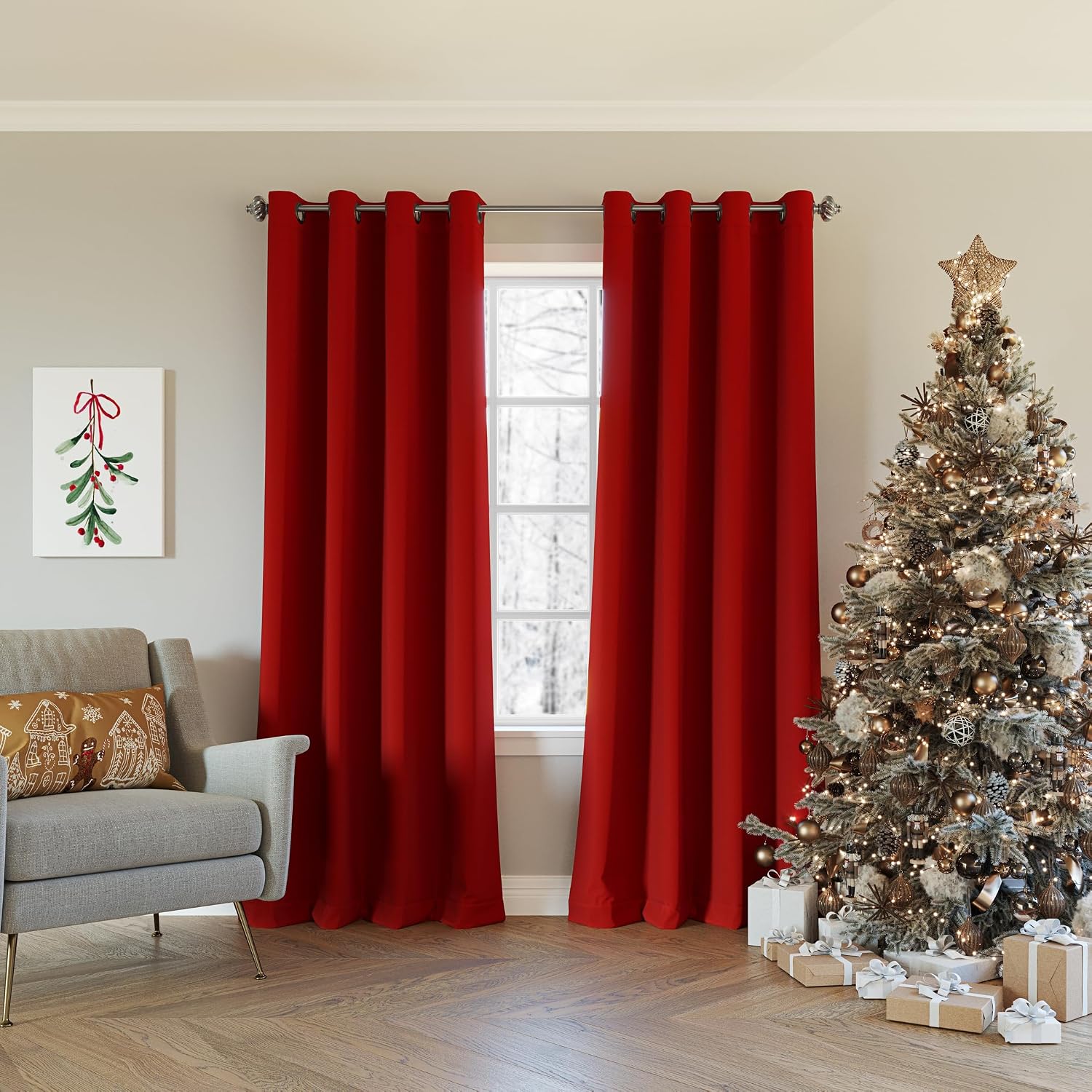 Sun Zero Nordic 2-Pack Theater Grade Noise Reducing Extreme 100% Blackout Grommet Curtain Panel Pair, 52" x 63", Red