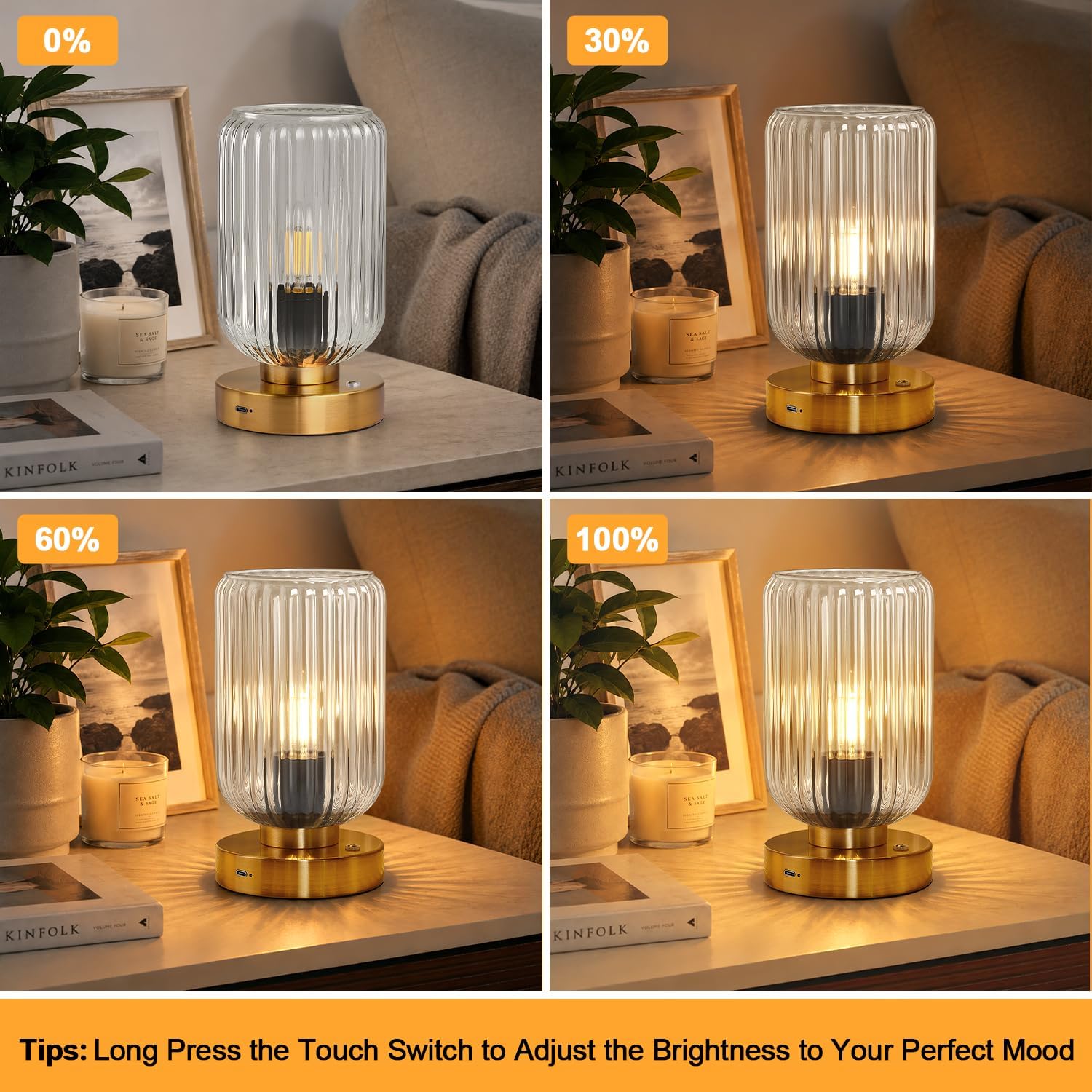 Touch Table Lamp for Nightstand - Small Bedside Lamps for Night Stands Bedroom Living Room, Dimmable Rechargeable Desk Lamp Battery…