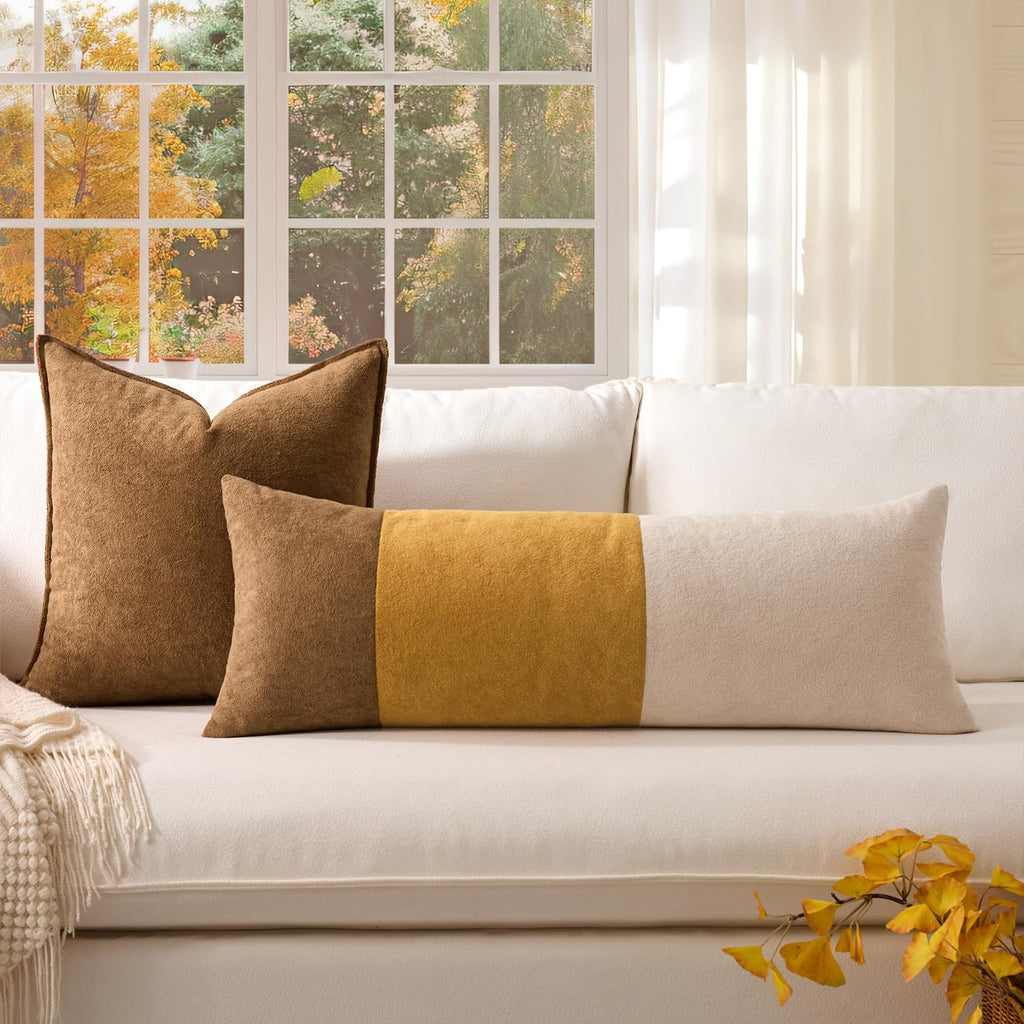 KevinTextile Kevin Textile 14x36 Inch Long Lumbar Cover 1 Pack Three-Colour Patchwork Soft Textured Waterproof Rectangle Cushion Elegant Ac…