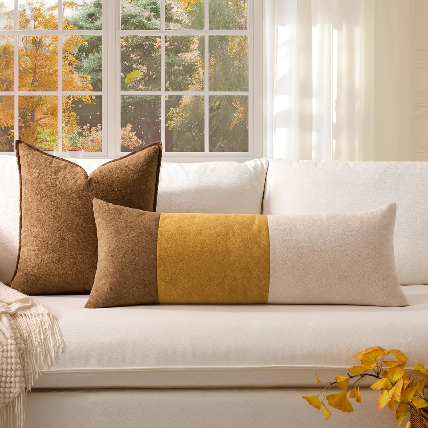 KevinTextile Kevin Textile 14x36 Inch Long Lumbar Cover 1 Pack Three-Colour Patchwork Soft Textured Waterproof Rectangle Cushion Elegant Ac…