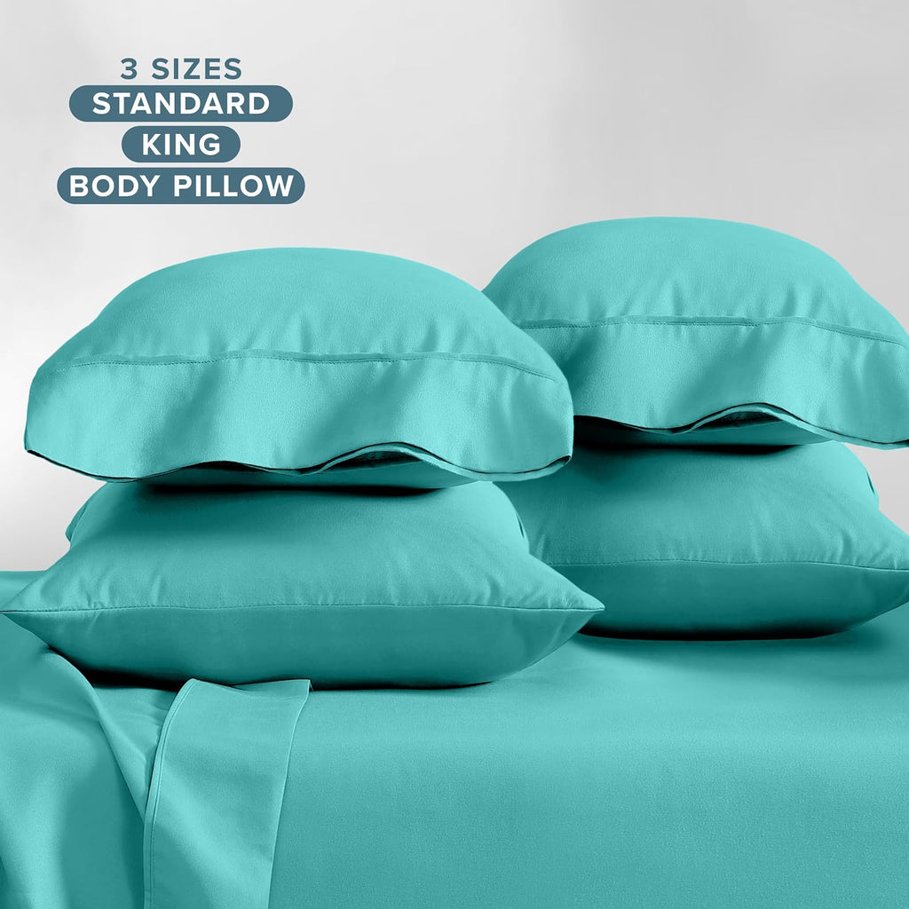 BareHome Bare Home Microfiber Bulk Pillow Cases - Standard/Queen Size Set of 4 - Cooling Pillowcases - Double Brushed - Turquoise Pillowcas…