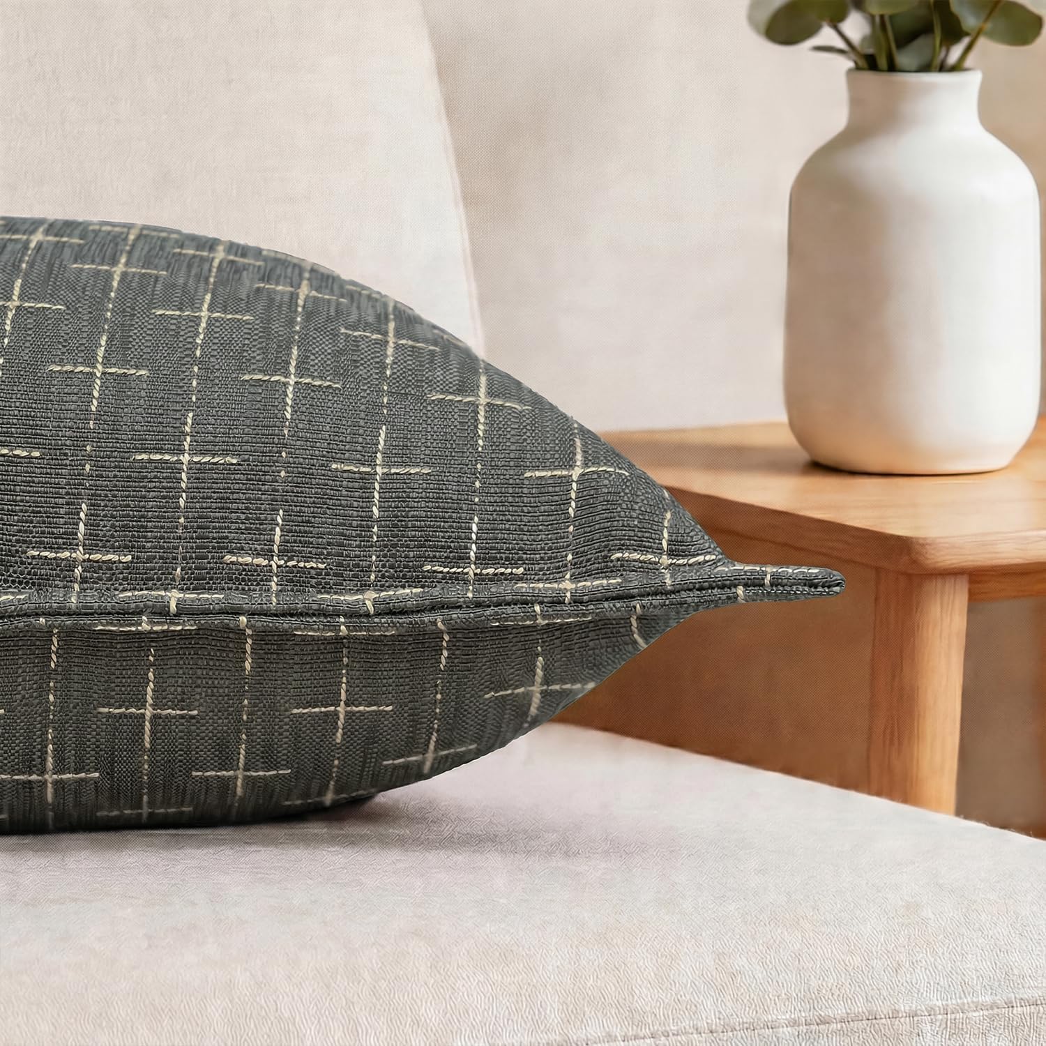 AVOINcolorlife AVOIN colorlife Pack of 2 Decorative Throw Pillow Covers 16x16 Inch, Flange Edges Woven Textured Cushion Case Home Decor for…