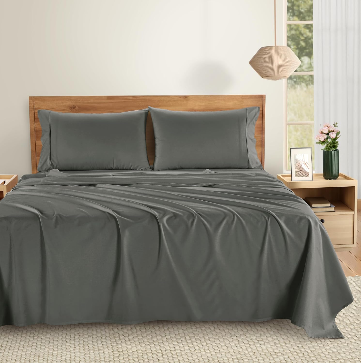Casa Platino 100% Cotton Sheets California King Size Set - 6 Pieces (1 Flat, 1 Fitted, 4 Pillowcases) - Soft, Breathable & Cooling…