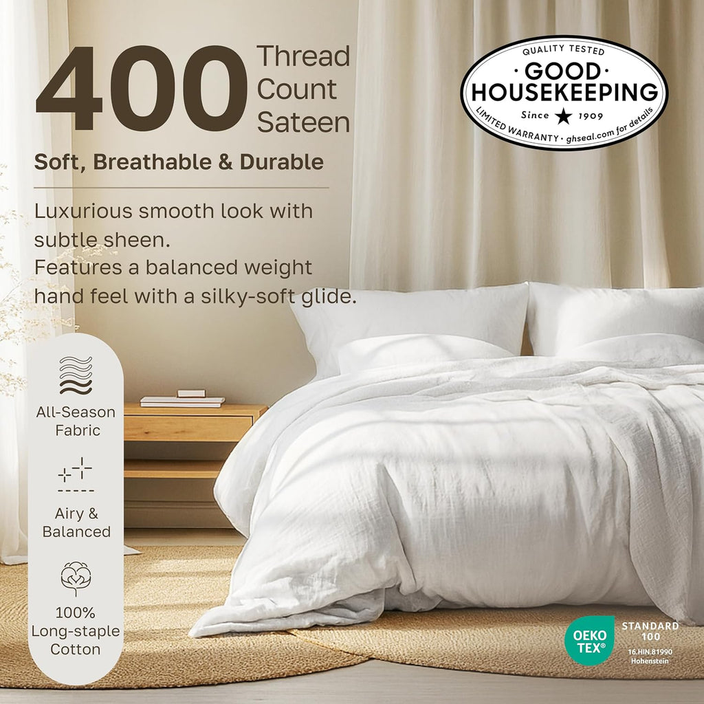 CaliforniaDesignDen California Design Den Standard Queen Size Pillowcase Set - 400 Thread Count, 100% Cotton Sateen, Set of 2 Pillow Covers…