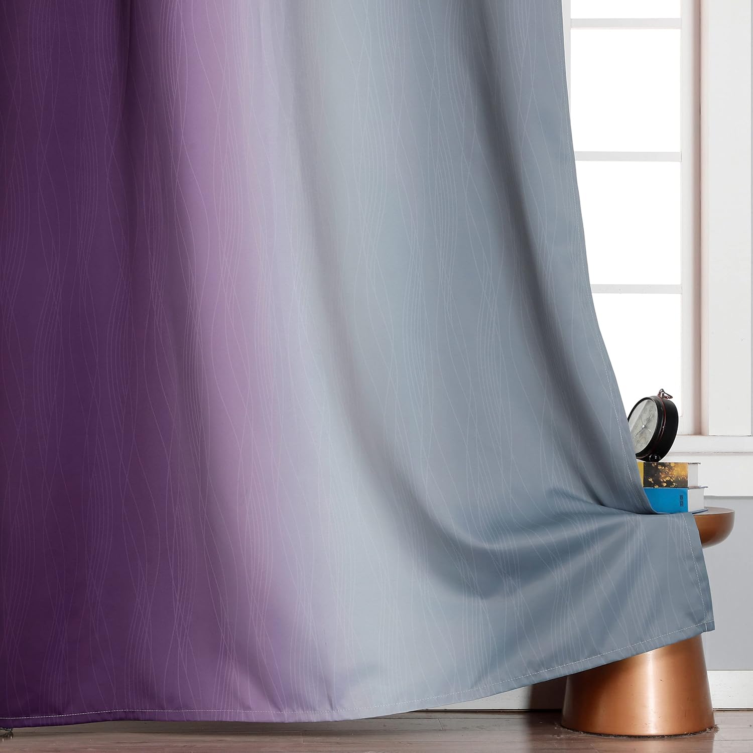Estelartextiler Purple and Grey Blackout Curtains 84 Inches Long, Ombre and Wavy Line Pattern 100% Blackout Curtains for Bedroom, Full Light…