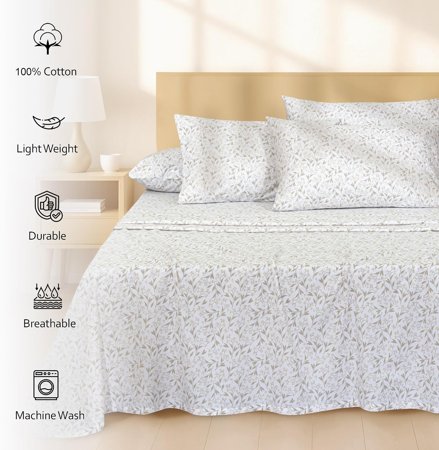 Ruvanti 100% Cotton Percale Sheets Full Size 6 Piece Set, Cooling Bed Sheets for Hot Sleepers, Deep Pocket 16”, Breathable Lightweight & Du…