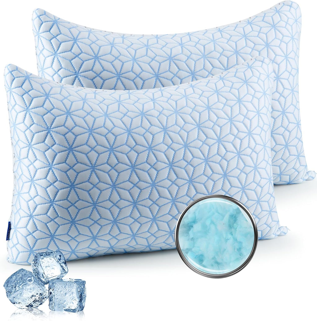 puredown® Standard Pillows Set of 2, Cooling Pillow Full Size 2 Pack, Adjustable Shredded Memory Foam Pillows for Side Back Stomach Hot…