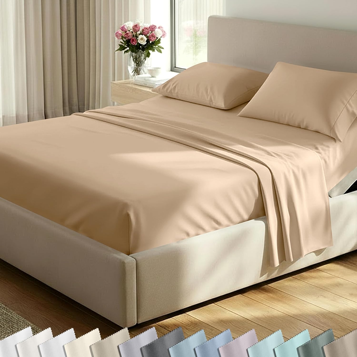 CaliforniaDesignDen California Design Den 100% Cotton Split King Sheets, 600 Thread Count Sateen, Soft, Cooling Cotton Sheets, Durable Bedd…