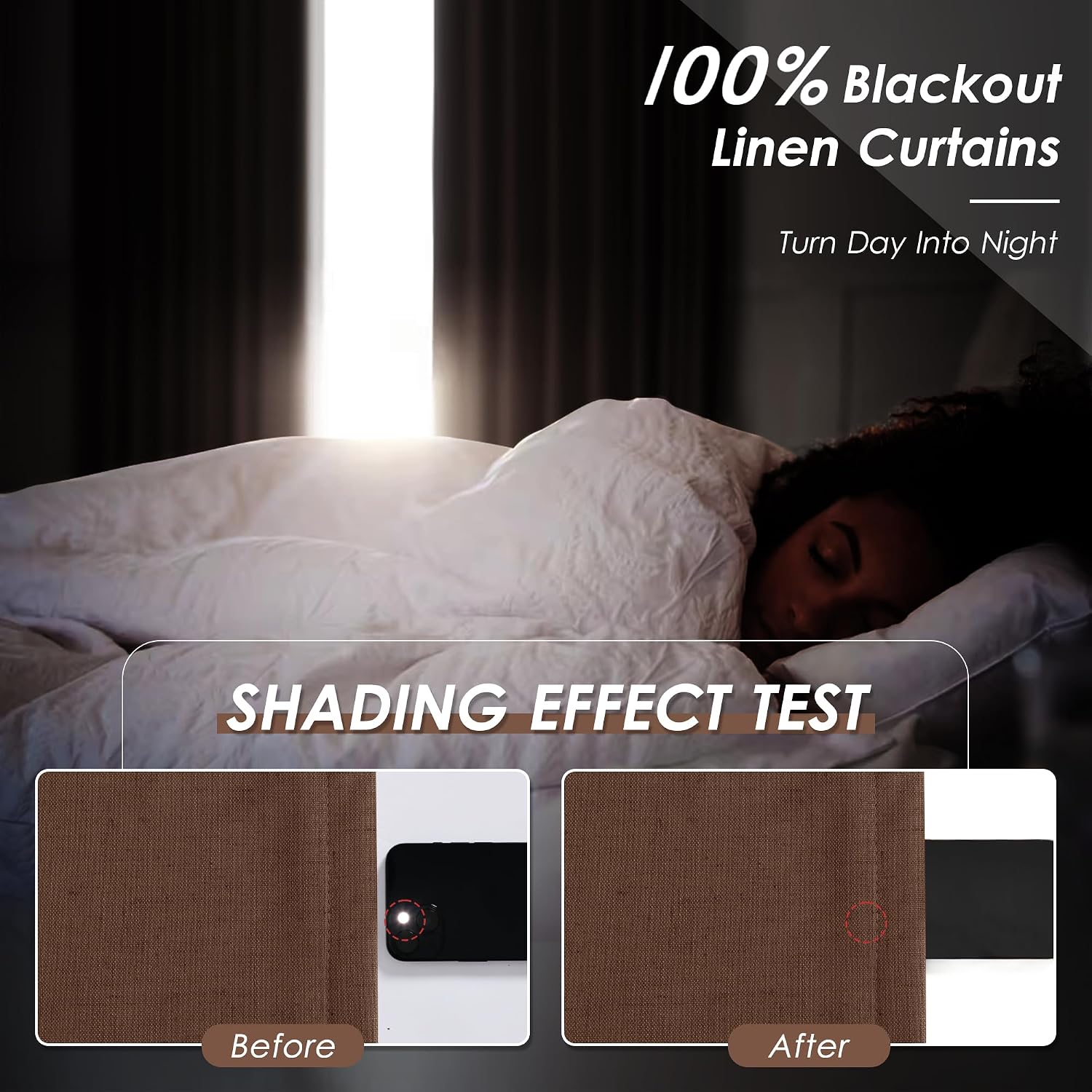 Nanspring Rustic Brown 100% Blackout Linen Curtains 108 Inches Long for Bedroom Back Tab Thermal Insulated Rustic Farmhouse Decor Black Out…