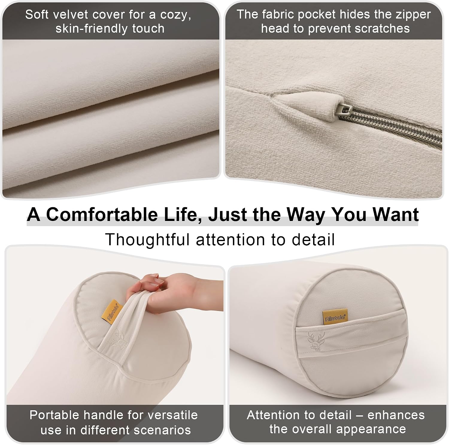 Body Pillow for Adults, Long Round Pillow, Big Cylindrical Pillow, Large Full Bolster Pillows for Side Sleepers (Misty White, 47.24"*7.87")