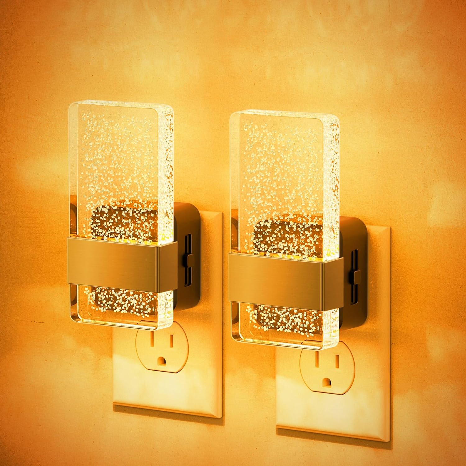 JandCase Night Lights Plug into Wall, Dusk to Dawn Sensor, 2000K Amber Warm White LED, Acrylic Bubble Design, 0-100lm Adjustable…