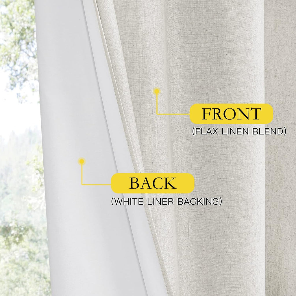 NICETOWN Extra Long Linen 100% Blackout Curtains 120 inches Length 2 Panels Set with Thermal Insulated Liners, Ivory, 62" Width…