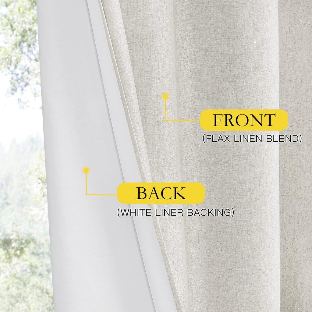 NICETOWN 100% Absolutely Blackout Linen Curtains with Thermal Insulated White Liner, Ivory, W52, 2 Pieces, Noise Reducing Textured Linen…