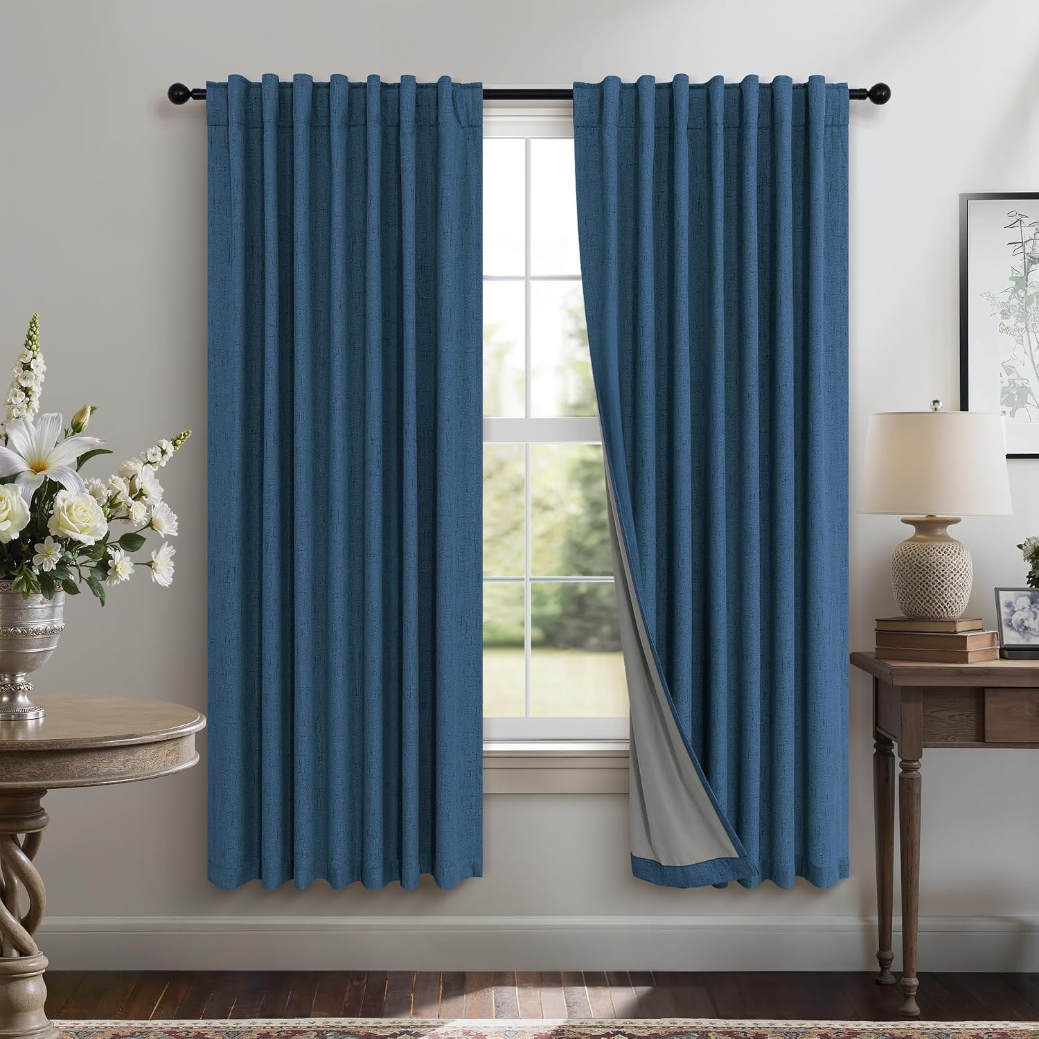 Pitalk Navy Blue Linen Textured Blackout Curtains 72 Inches Long for Bedroom Nursery Room Darkening Thermal Insulating Window Black Out Nau…