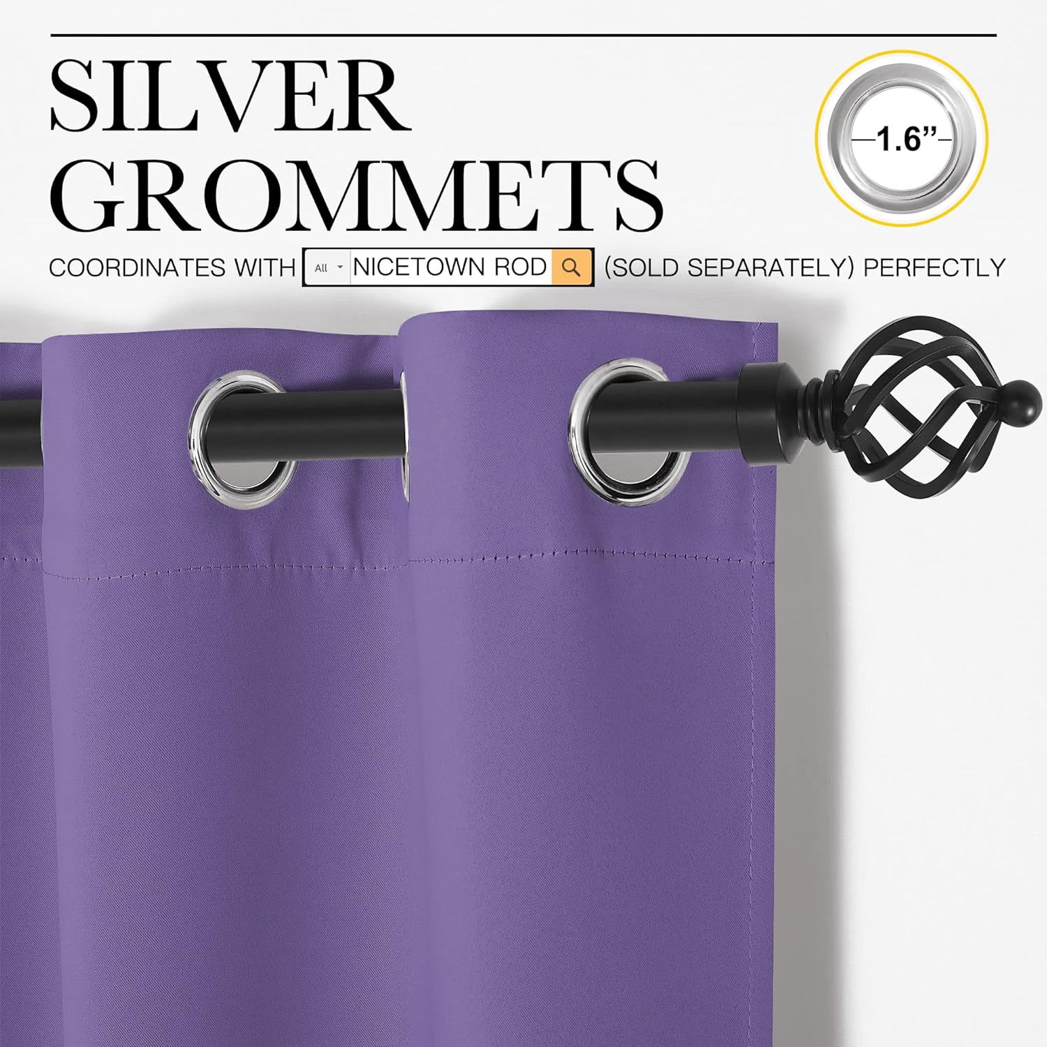 NICETOWN Bedroom Curtain Panels Blackout Draperies, Thermal Insulated Solid Grommet Blackout Curtains/Drapes (Lilac Purple, 1 Pair, 34 by…