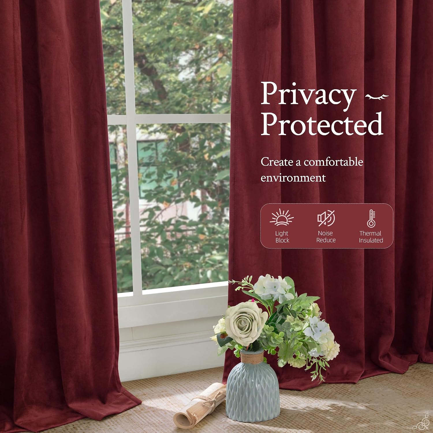 Lamit Burgundy Red Velvet Curtains 108 Inch for Living Room, Vintage Thermal Insulated Theater Panels Room Darkening Back Tab and Rod Pocke…