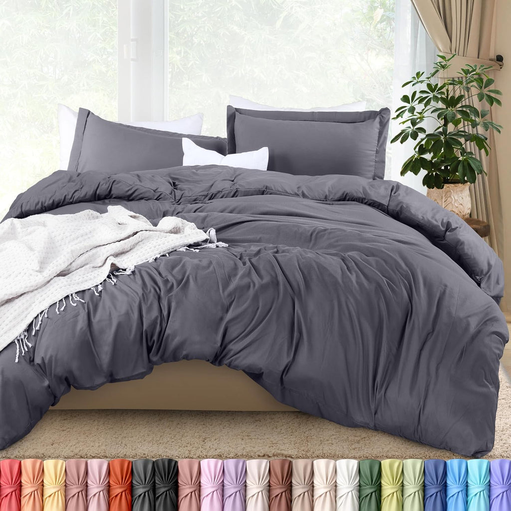 Utopia Bedding Duvet Cover King Size - 3 Piece with Zipper Closure - 1 Comforter Cover 104X90 Inches & 2 Pillow Shams 20X36 Inches (Grey)…