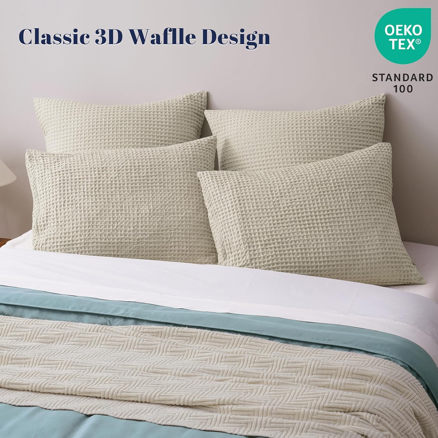 Phf Ultra Soft Waffle Weave Pillow Shams King Size, No Insert, 2 Pack 20" x 36" Pillowcases, Breathable & Skin-Friendly Pillow Cases, Stylis…