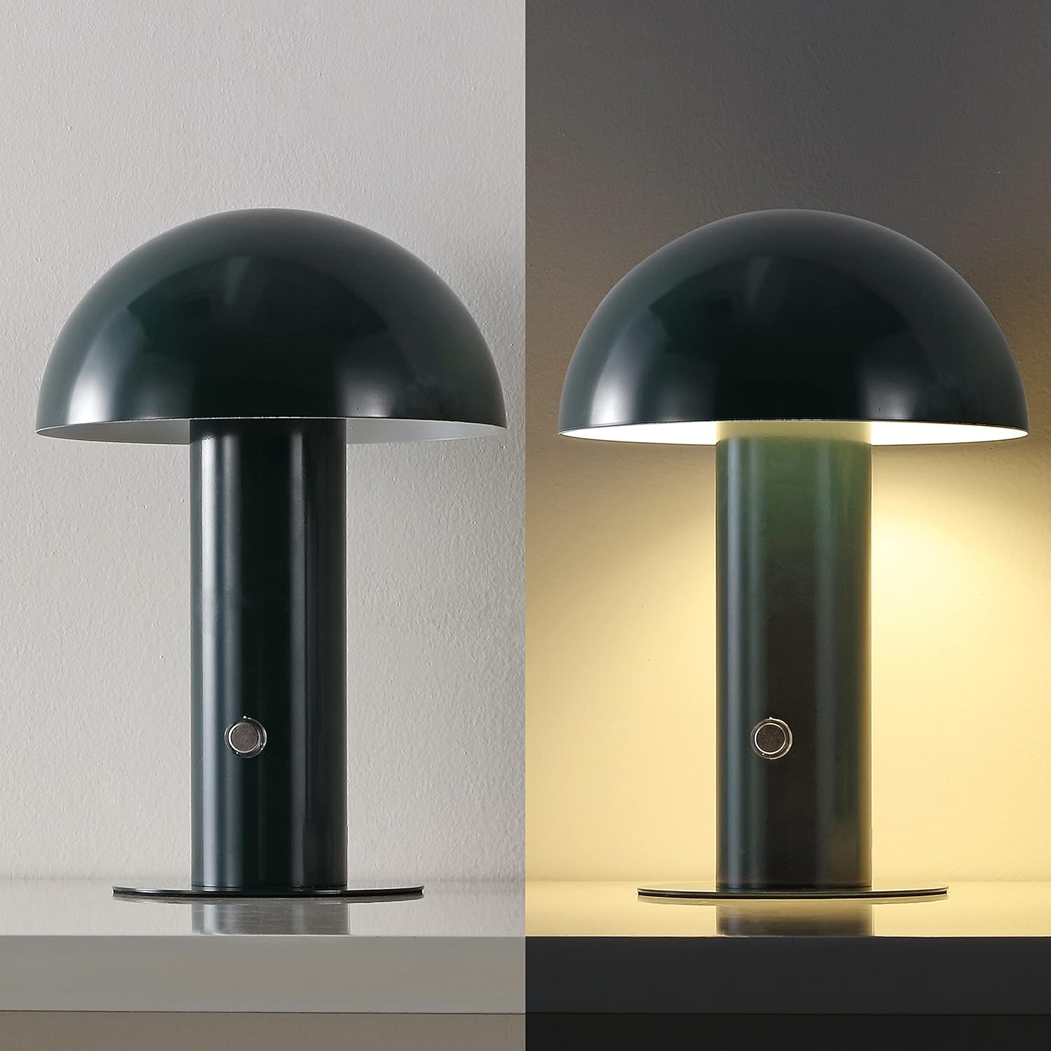 JONATHAN Y 10.75" Forest Green Rechargeable LED Mushroom Table Lamp, Cordless Portable Bedside Lamp for Living Room Bedroom, 3-Way…