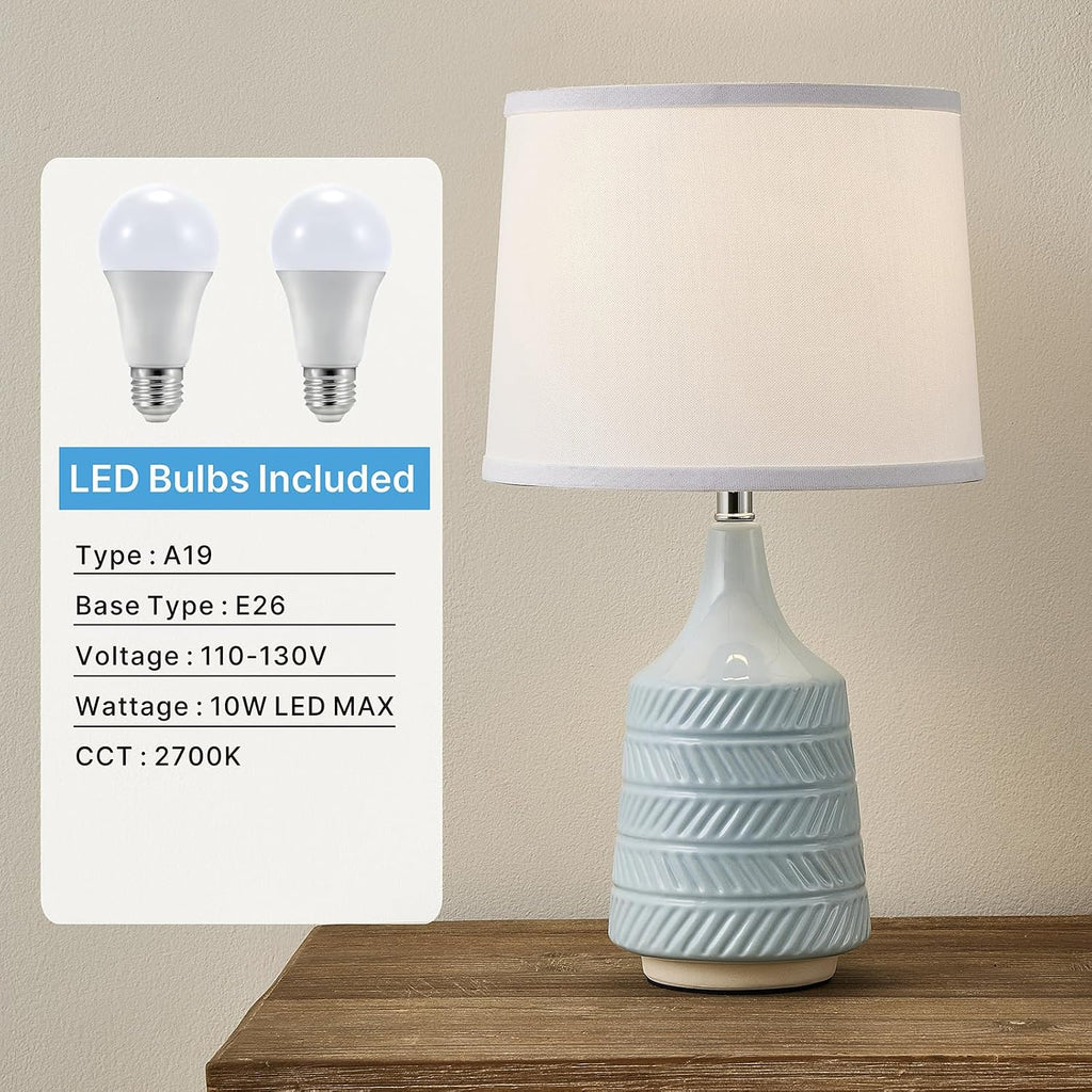 Sky Blue Ceramic Table Lamps Set of 2, 18.5" Modern Bedside Lamps for Night Stands, Classic Small Lamps for Living Room End Tables…