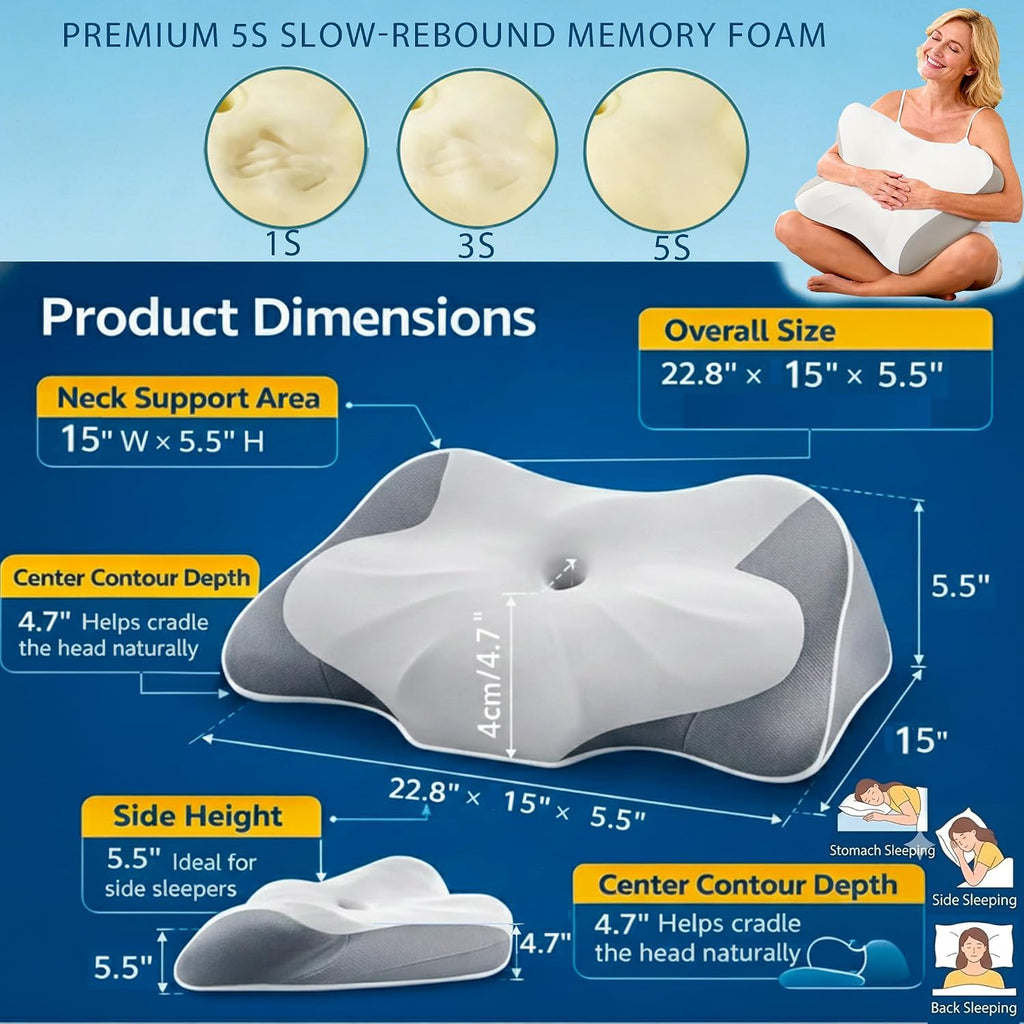 Fruaros Neck Support Pillow for Sleeping, Contour Memory Foam Pillows for Neck Pain, Ergonomic Orthopedic Cervical Pillow for Side B…