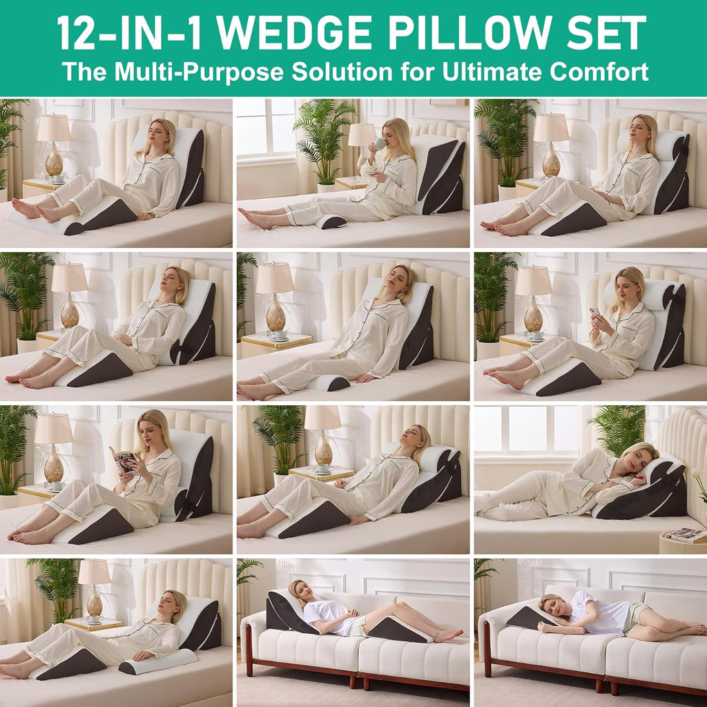 BambulexForaBetterLife 4PCS Wedge Pillow Set for After Surgery, Orthopedic Bed Wedge Pillow for Back, Sitting Up in Bed, Acid Reflux, Adju…