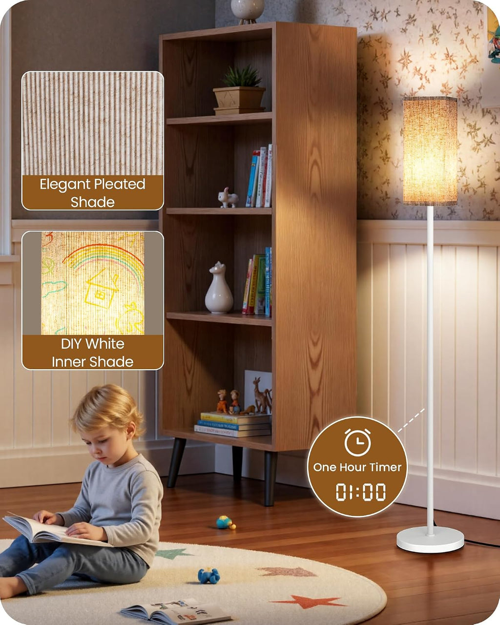 64.2'' Dimmable Floor Lamp for Living Room with Remote and Foot Switch, Corner Floor Lamp for Bedroom, Includes 10W A19 Bulb, Modern…