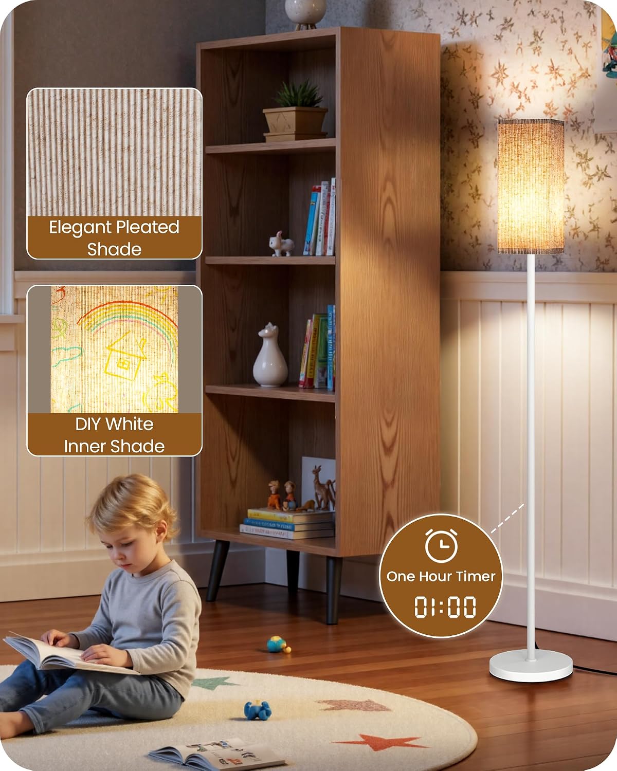 64.2'' Dimmable Floor Lamp for Living Room with Remote and Foot Switch, Corner Floor Lamp for Bedroom, Includes 10W A19 Bulb, Modern…