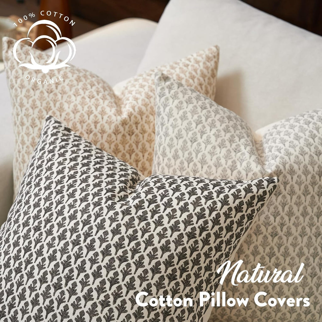 Fiouovohome FIOUOVO Floral Pillow Covers 24x24 Pillow Cover Block Print Couch Pillows for Living Room Decorative Neutral Accent Throw Pillo…