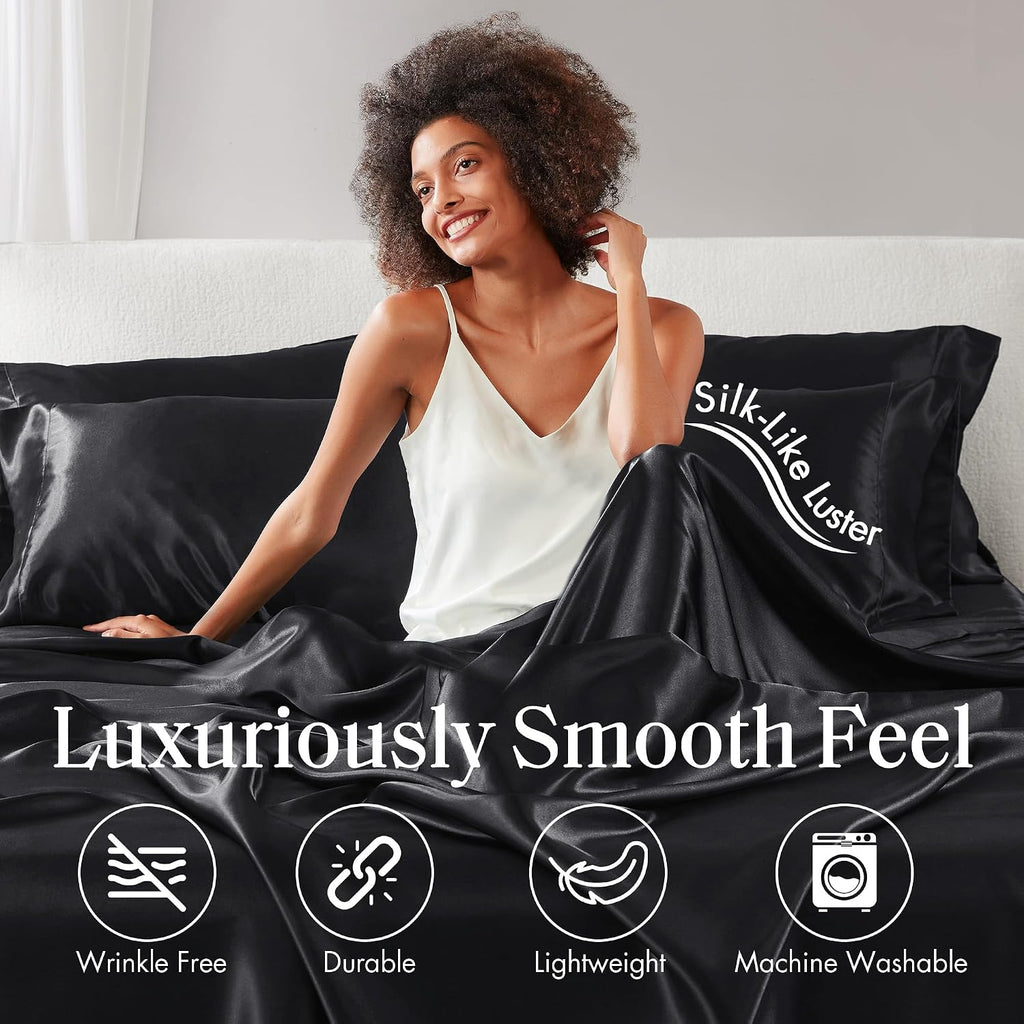 Madisonpark Madison Park Essentials Satin Sheet Set Luxury and Silky with Natural Sheen, Elastic 14" Pocket fits up to 16" Mattress, All Ar…
