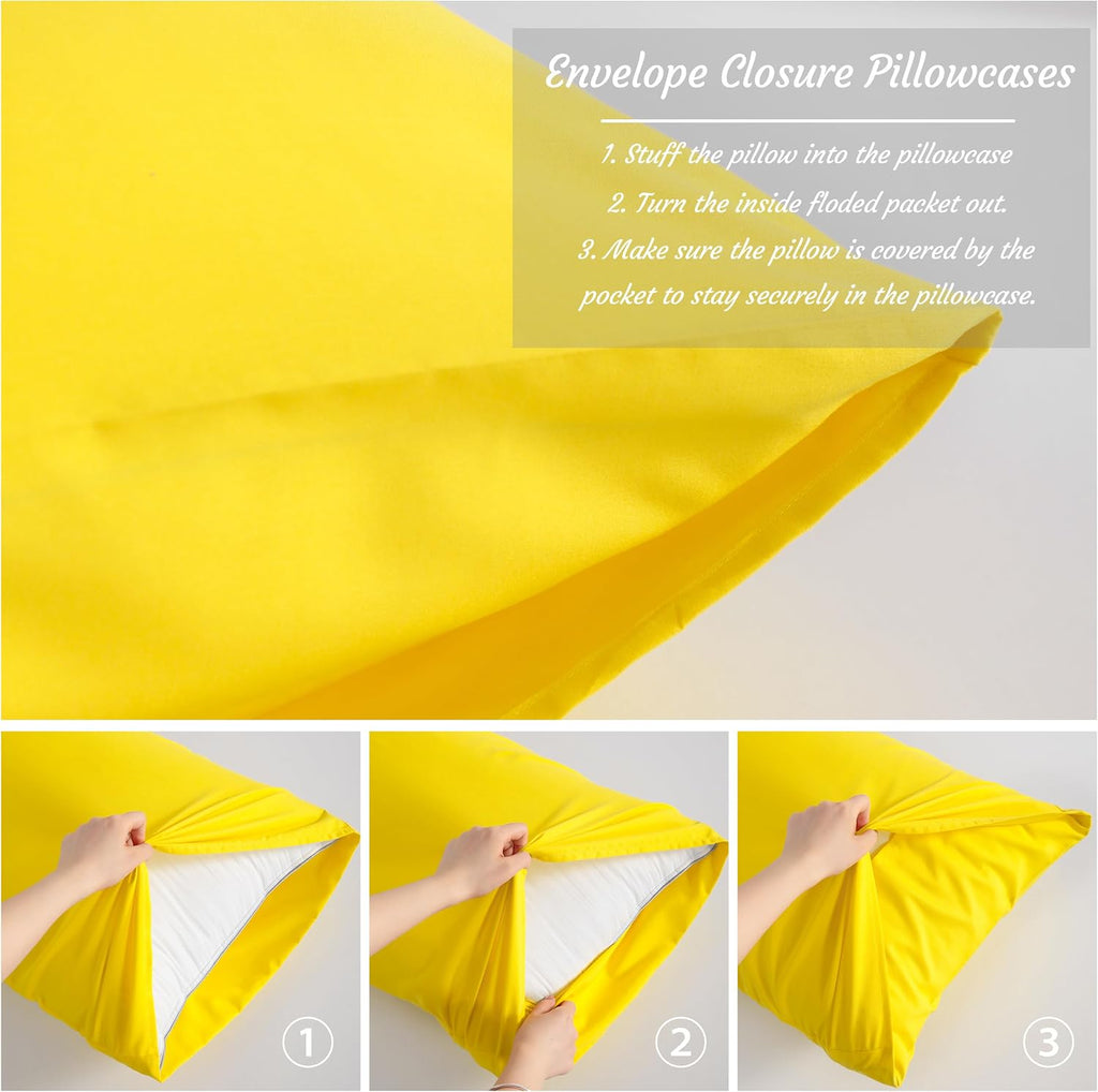 Ntbay King Pillow Cases Set of 2, 2 Pack Brushed Microfiber 20x40 Pillow Cases, Soft, Wrinkle, Fade, Stain Resistant Yellow Pillow Cases wi…
