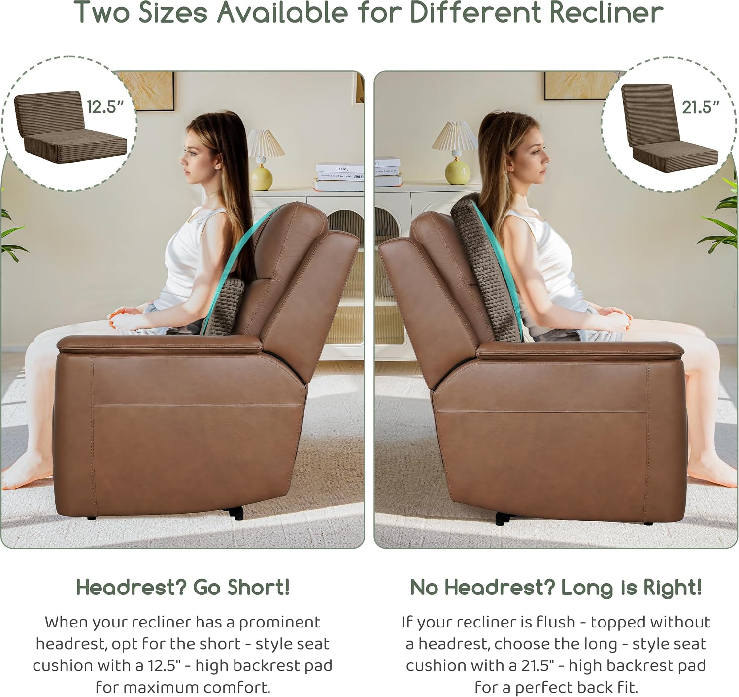 HIGOGOGO Corduroy Recliner Chair Cushion with Lumbar Support Pillow Soft Non-Slip 4" Thick Seat Pad Prevent Buttocks Pain in Seniors…