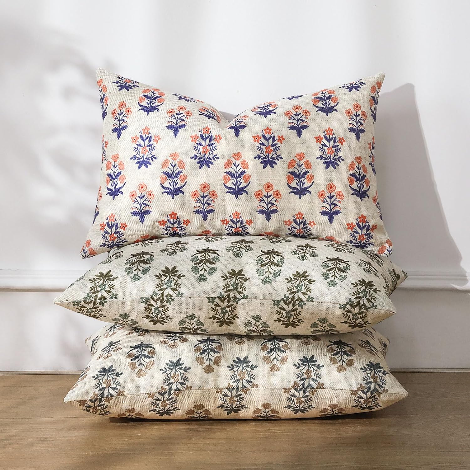 OTOSTAR Floral Print Pillow Covers 16x24 Inch Pack of 2 Double-Sided Navy Blue Orange Flower Lumbar Throw Pillow Covers Farmhouse Rustic…