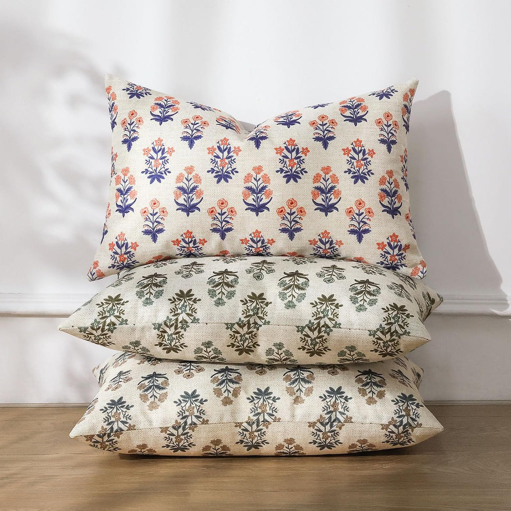 OTOSTAR Floral Print Pillow Covers 12x20 Inch Pack of 2 Double-Sided Brown Green Flower Lumbar Throw Pillow Covers Farmhouse Rustic…