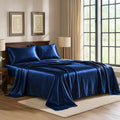 PureBedding Pure Bedding Satin Sheets King [4-Piece, Navy] Hotel Luxury Silky Bed Sheets Extra Soft 1800 Microfiber Sheet Set, Wrinkle, Fad…