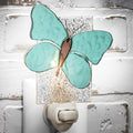 J Devlin Glass Art Stained Glass Butterfly Night Light, Aqua Blue, Decorative Fused Glass Plug-in Nightlight for Bedroom, Bathroom…