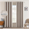 Miulee Linen Texture Curtains for Bedroom Solid 100% Blackout Thermal Insulated Khaki Curtains Grommet Room Darkening Drapes for Living Roo…