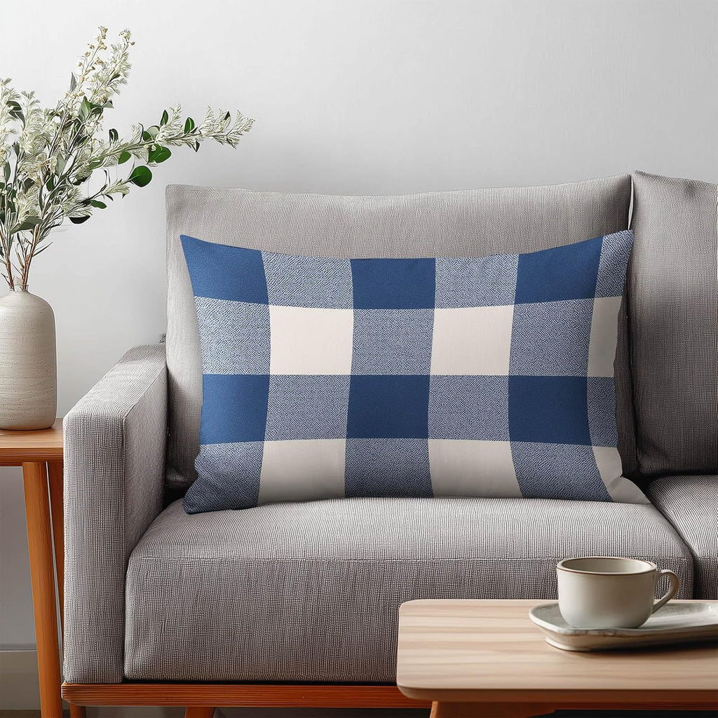 HOMETITUTE Blue Plaid Pillow Covers Decorative Pack of 2 Satin 12x20 Inch Lumbar Throw Pillow Cases for Sofa Couch Living Room Farmhouse…