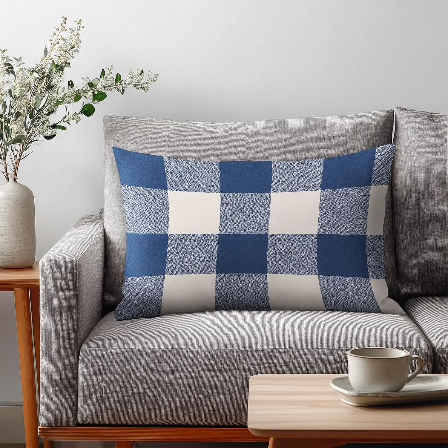 HOMETITUTE Blue Plaid Pillow Covers Decorative Pack of 2 Satin 12x20 Inch Lumbar Throw Pillow Cases for Sofa Couch Living Room Farmhouse…